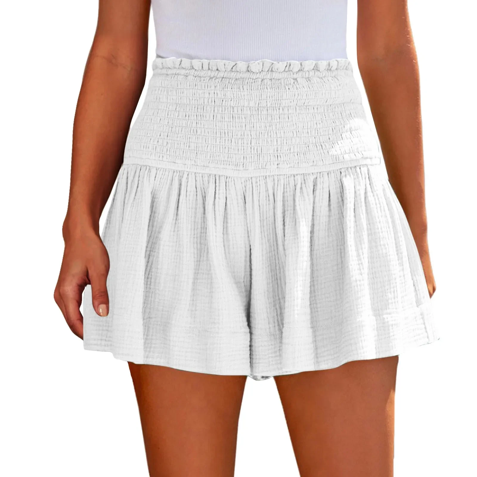 2025 Short Pants With Drawstring High Waist Solid Color Shorts Skirt Thin Linen Wide Leg Women Casual Shorts Outdoor Streetwear