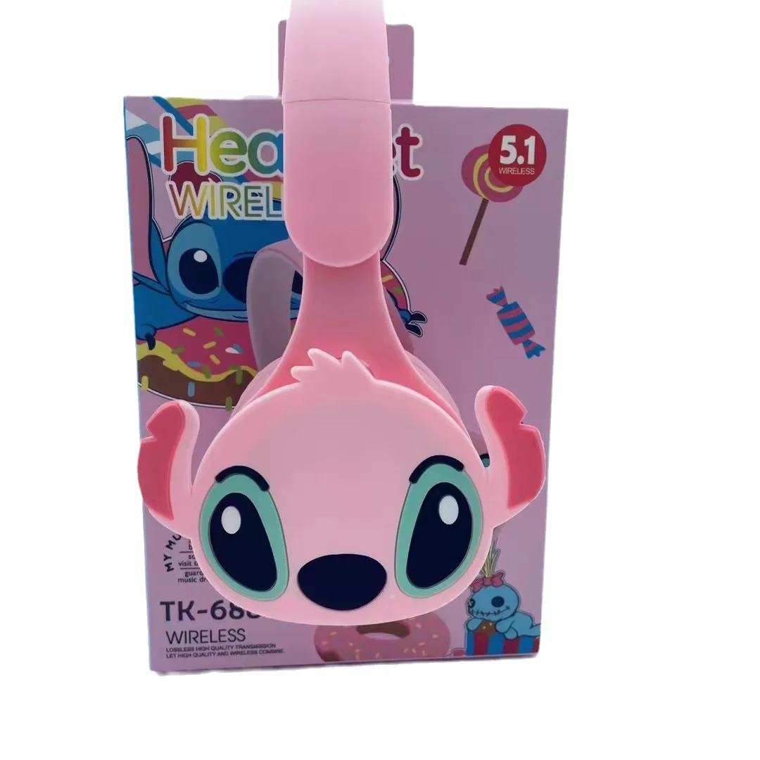 Disney TK-688G Stitch Cartoon Earphones Foldable Heavy Bass Children\'s Student Headwear Bluetooth Earphones