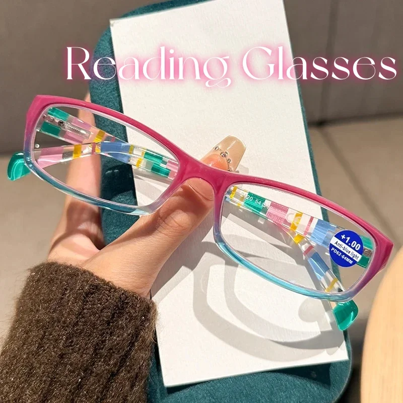 

New Fashionable Small Frame Anti Blue Light Spring Foot Reading Glasses PC Square Ultra Light High-definition Presbyopia Glasses