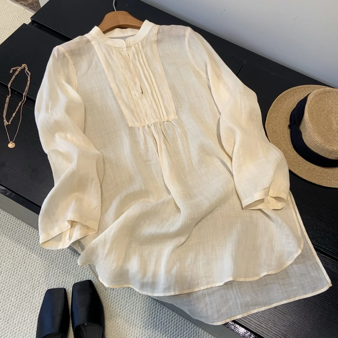 

Женская рубашка-накидка из льна Long Beach 3900100, белая, с длинным рукавом, летняя коллекция 2025, премиум-качество