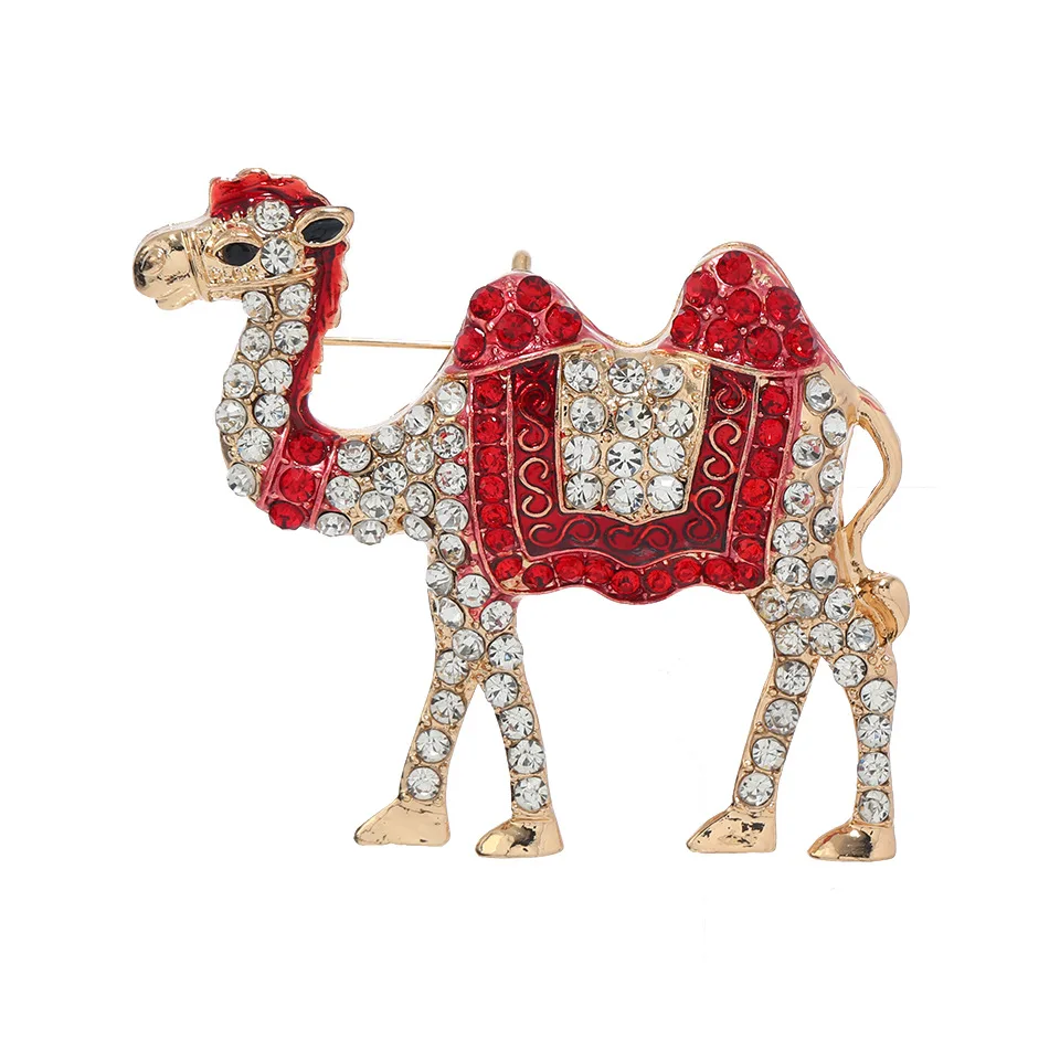 

New Retro Creative Full Rhinestone Cute Camel Brooch Pin For Women Men Suit Coat Animal Brooches Accessories Party Jeweley Gifts