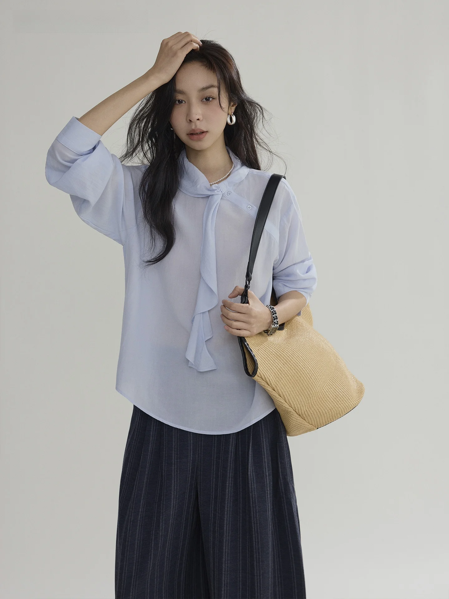 

Женская свободная шелковая рубашка Joli Choose с рюшами под дерево, из дышащей льняной смеси, с длинным рукавом, весенняя