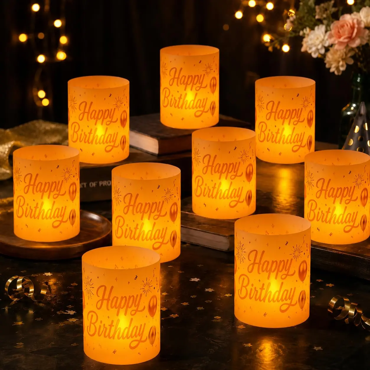 White & Gold Happy Birthday Table Centerpiece 12 Set Lantern Box Party Decoration