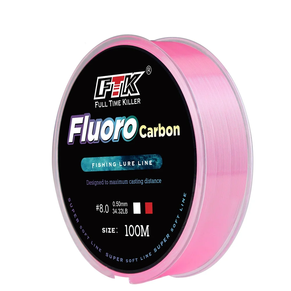 FTK 100m 4.13-34.32LB Fluorocarbon-Angelschnur 0.14mm-0.5mm Rosa Kohlefaser-Fliegenschnur Superweiche Schnur Pesca