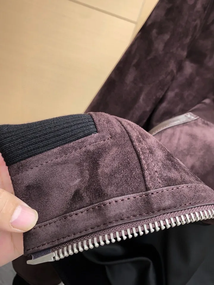 TF Men Old Money Style 26 Autumn Winter New Zipper Hooded Front Closure Motorcycle Short Suede Jacket