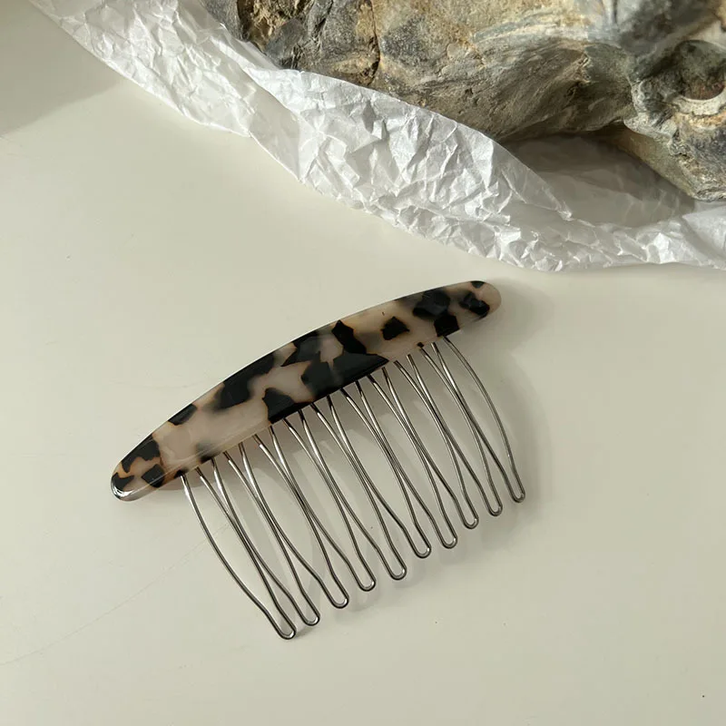 South Korea\'s new simple plaid bangs hairpin hairpin texture marble pattern iron tooth hair comb insert comb hair accessories