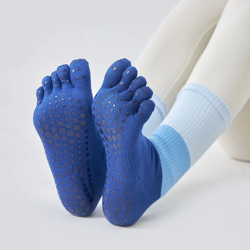 Women Anti-Slip Yoga Socks Pilates Colourful Five Finger Socks Fitness Gym Sports Five Toe Elastic Socks