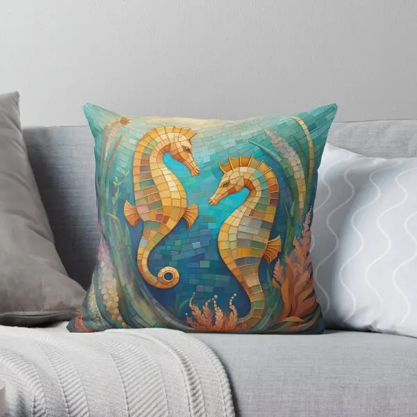 Mosaic Seahorses  Printing Throw Pillow Cover Bed Wedding Anime Fashion Hotel Decorative Car Pillows not include One Side