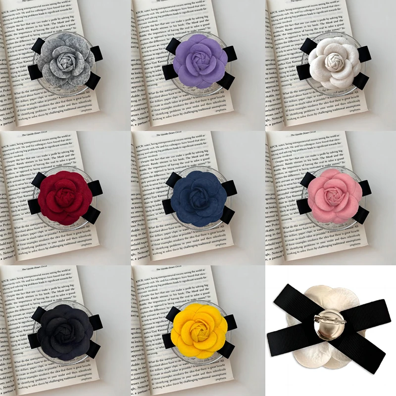 جديد النسيج زهرة الكاميليا بروش المخملية ربطة القوس فيونكة السيدات كلية نمط قميص طوق دبابيس دبابيس خمر للنساء