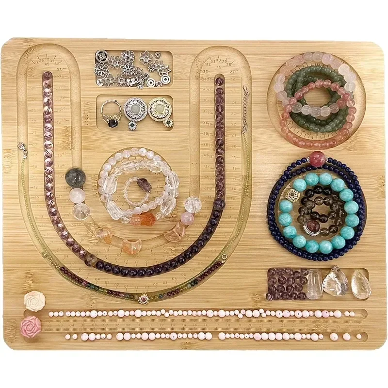 Bamboo Beaded Tray with Scale Beaded Bracelet Making Tools Pearl Necklace Storage Tray DIY Scale Beaded Design Board DIY Kit