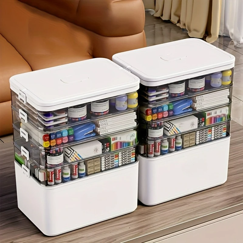 

Large Capacity Stackable Clear Plastic Storage Box Organizer - 5 Layer Multi-Compartment Container for Home, Travel, Office
