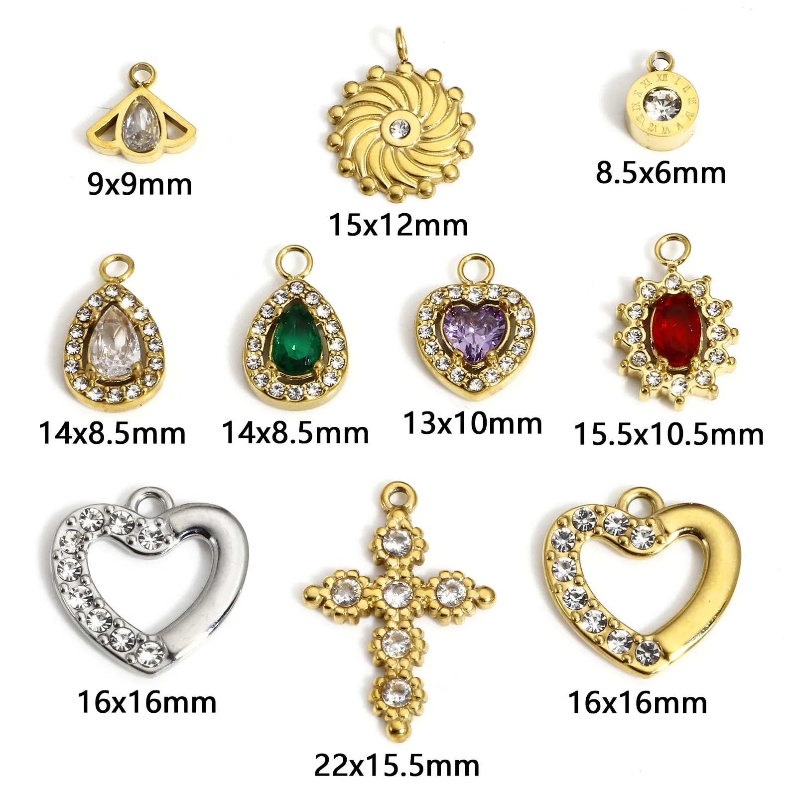 1 Piece 304 Stainless Steel Stylish Charms Heart Multicolor Rhinestone Cross Water Drop Angel Pendants For DIY Jewelry Making - Image 2