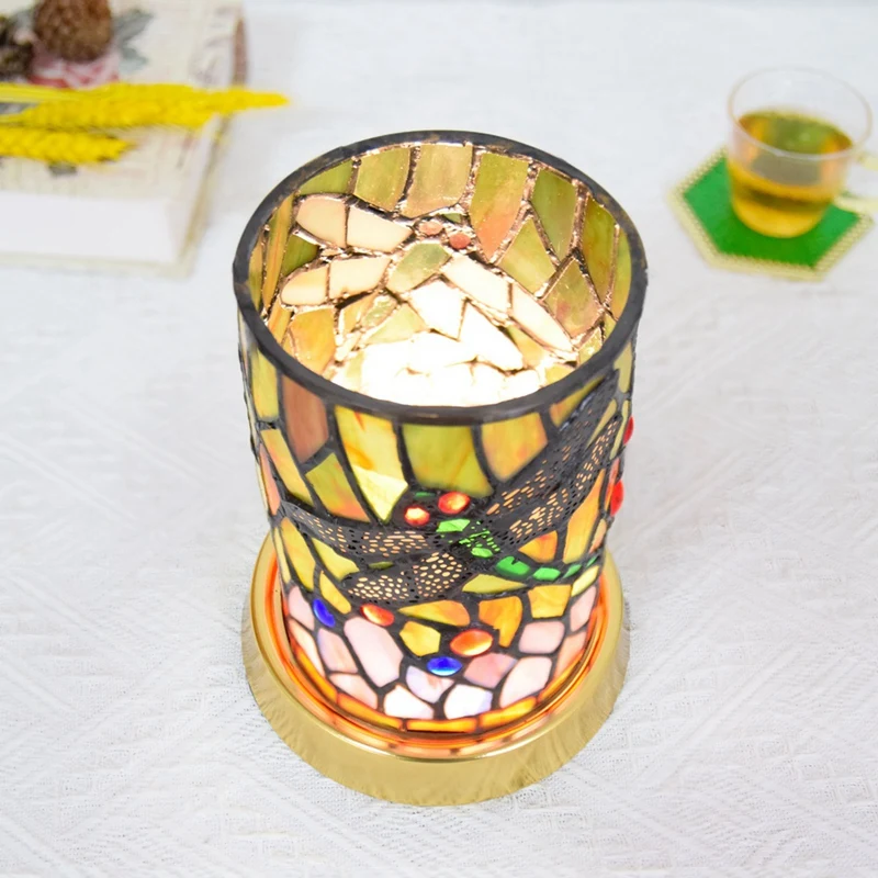 American Country LED Glass Decorative Table Lamp Stained Glass USB Three-Tone Night Light LED Glass Decorative Table Lamp