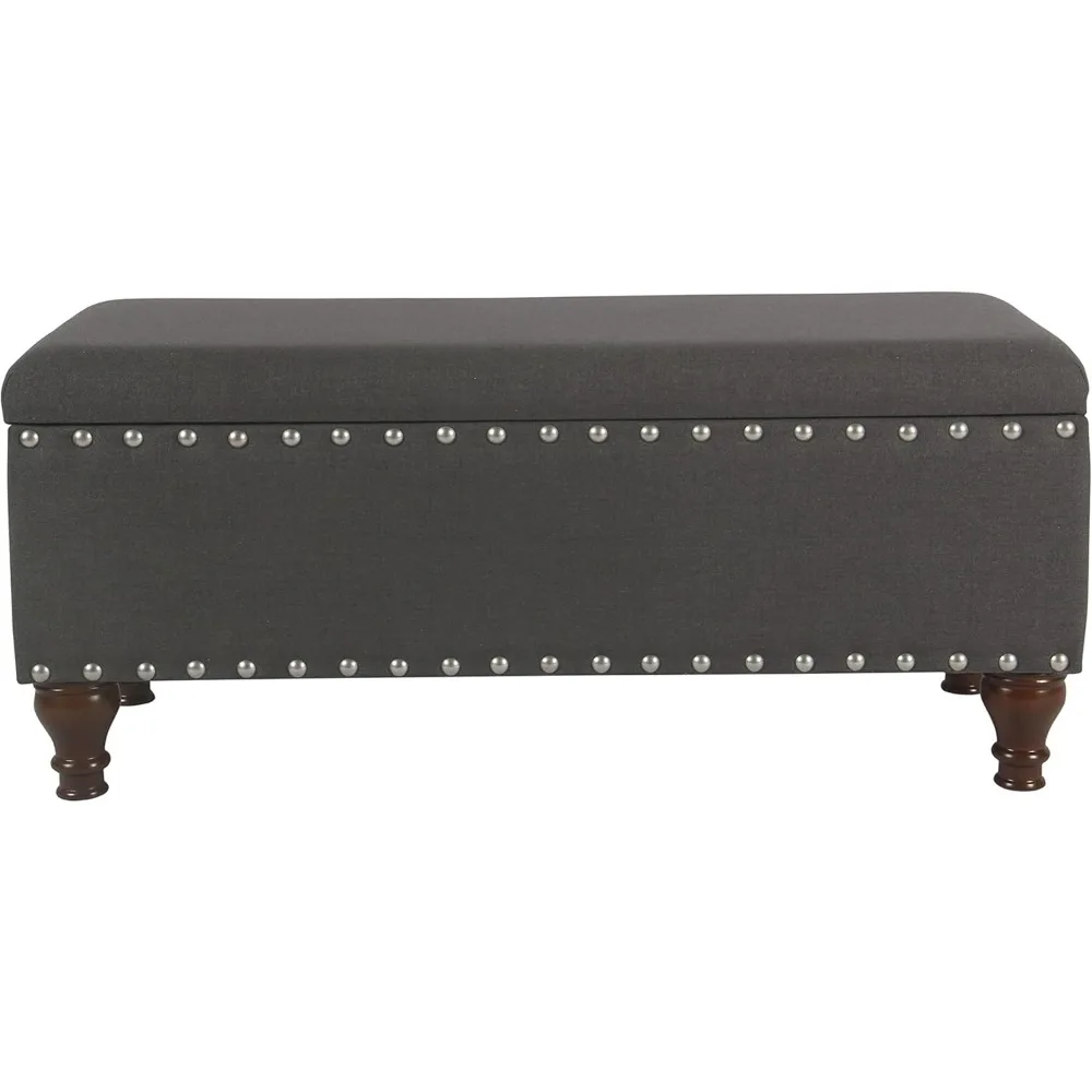 مقعد تخزين منجد من HomePop مع حواف رأس الأظافر - فحمي