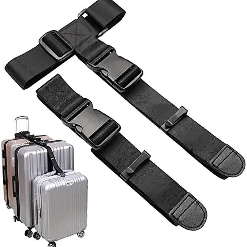 Two Black Durable Travel Luggage Connection Straps Add A Packaging Box Strap Adjustable Luggage Connection Rope Strap