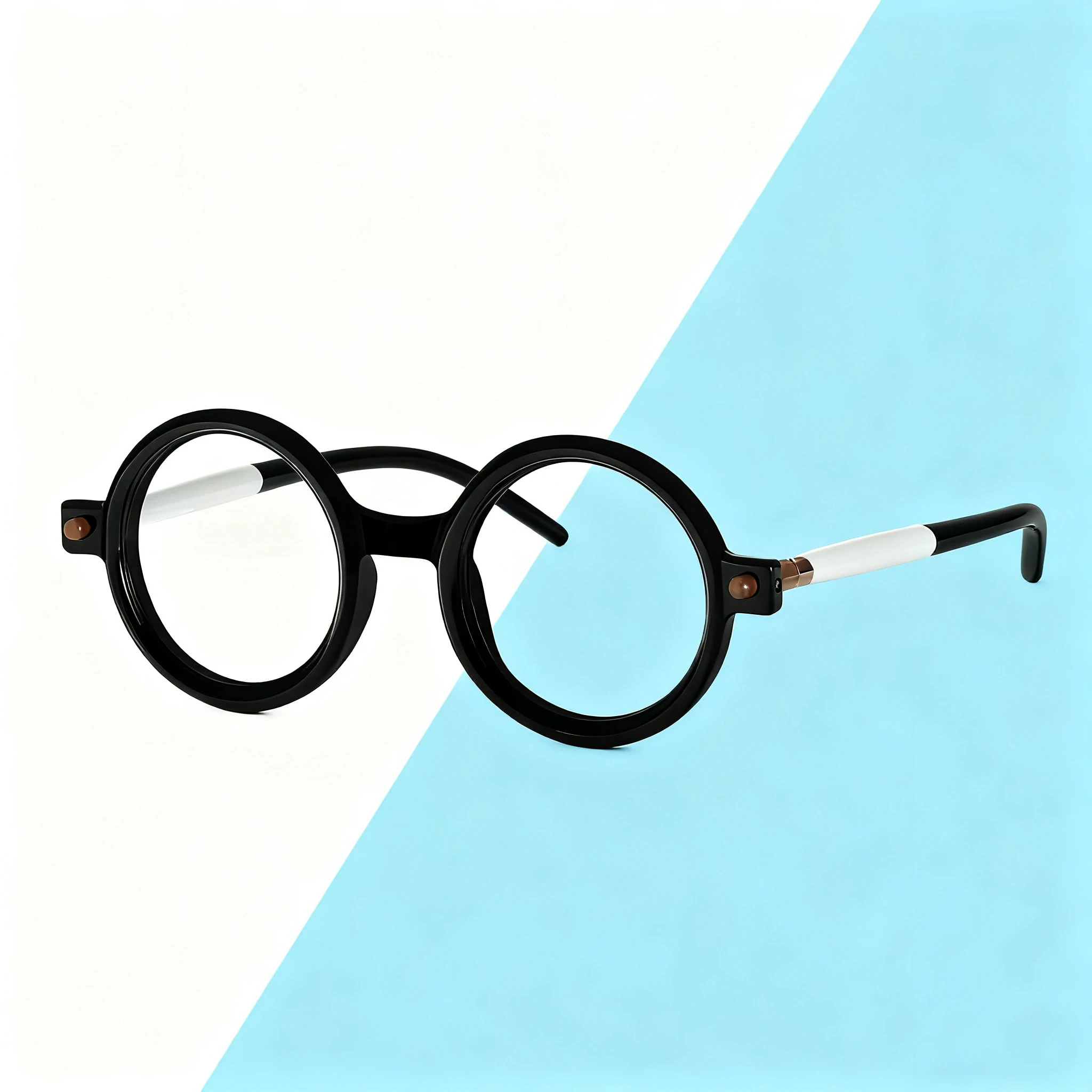 FYTOO Fashion Black-White Round Full-Frame Glasses, For Daily Wear, Face-Flattering, Great Holiday/Birthday Surprise.