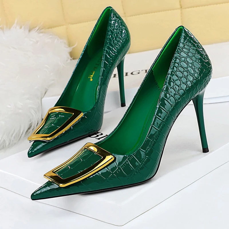 BIGTREE Shoes Women 10 Cm Metal Buckle Ladies Pumps Luxury Women\'s Banquet Shoes Stilettos High Heels Women Sexy Party Shoes