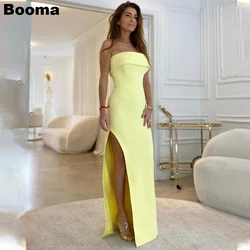 Booma Yellow Straight Evening Dresses for Women, Strapless Stain Formal Occasion Dresses, High Side Slit, Long Party Prom Gowns