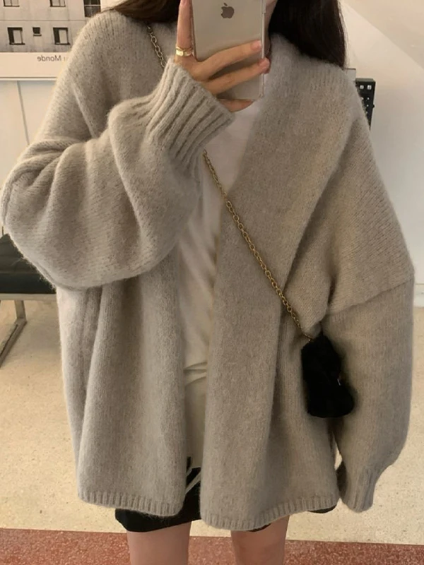 

Корейский мягкий уютный вязаный кардиган свободного кроя для женщин, средней длины, осенне-зимняя новинка