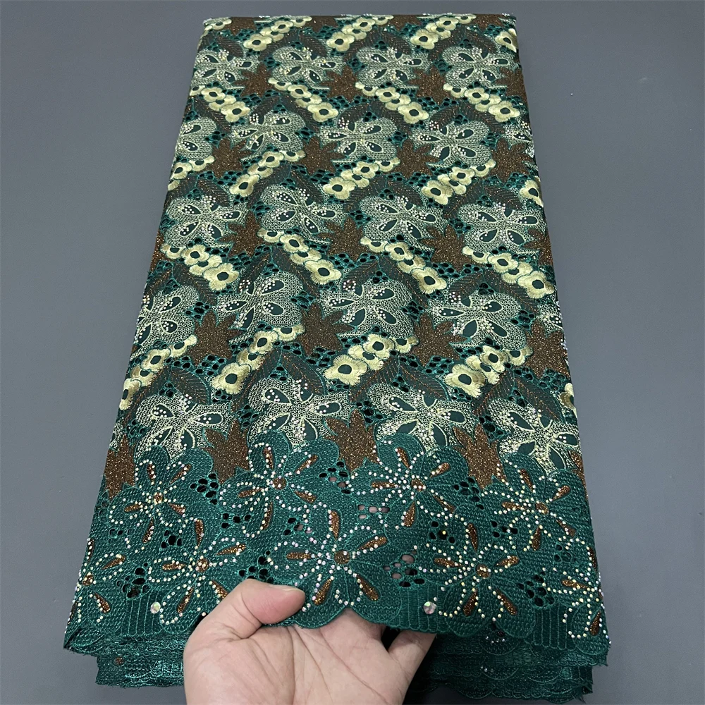 Afrikanischer nigerianischer 2025, zum Nähen von Kleidern, hochwertiger Tüll-Spitzenstoff, Damast-Baumwolle, reine Stickerei, Hochzeit, Party, 5 Yard PS0084