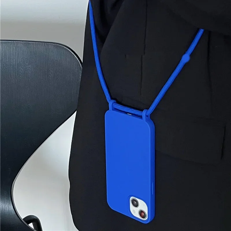 Luxury special Blue With Crossbody Lanyard Shockproof Case For iPhone 11 12 13 14 15 Pro Max Xr 7 8 16 Plus Soft Silicone Cover