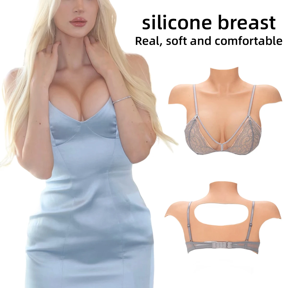 Realistic Silicone Breast Forms, Hollow Back, Integrated Shoulder Pad Design, Breathable & Comfortable, Snug Fit Non-Slip