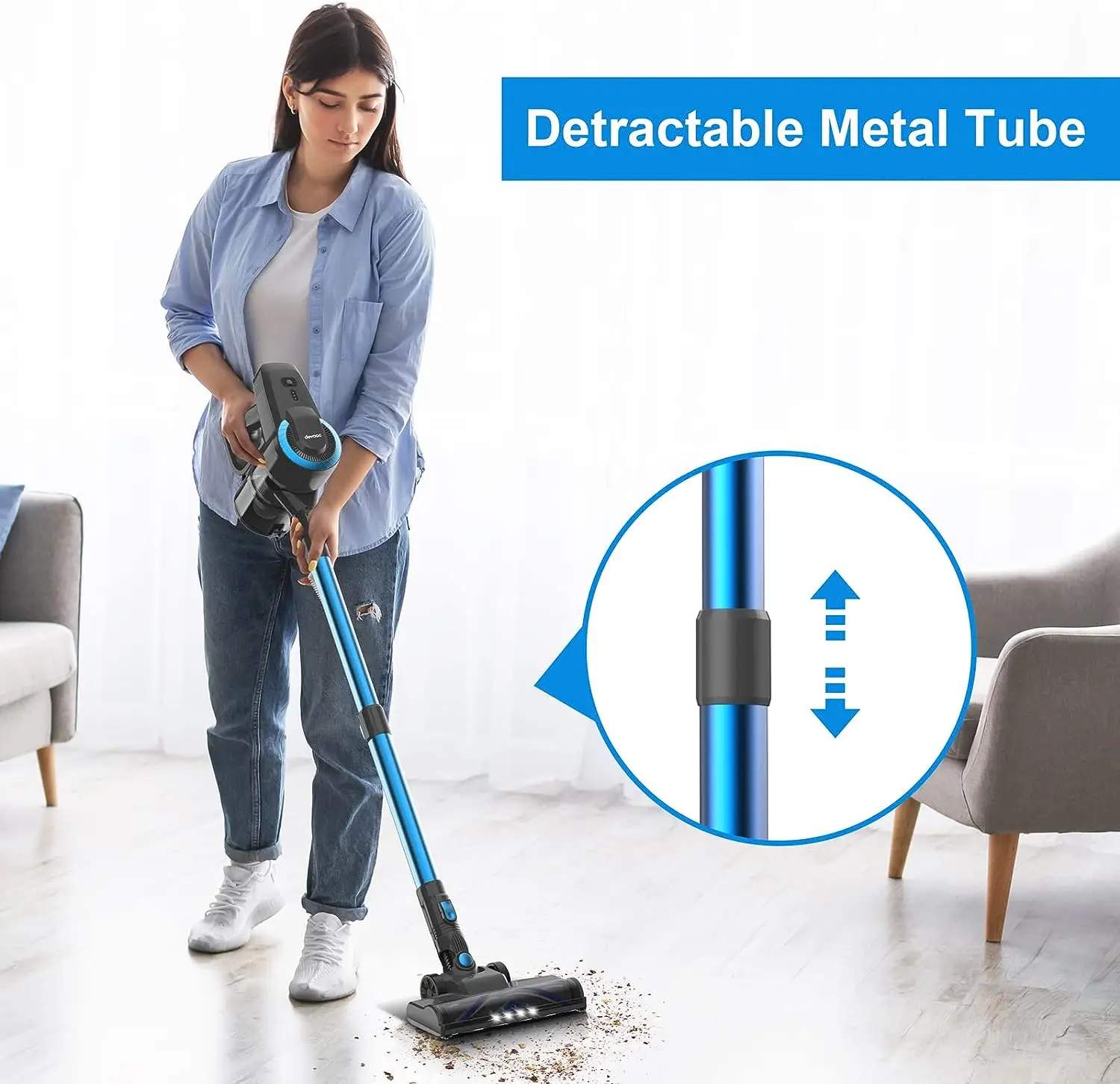 DEVOAC N300 Cordless Vacuum Cleaner, 6 in 1 Ultra-Lightweight Stick Vacuum, 2200mAh Battery Up to 40mins Runtime