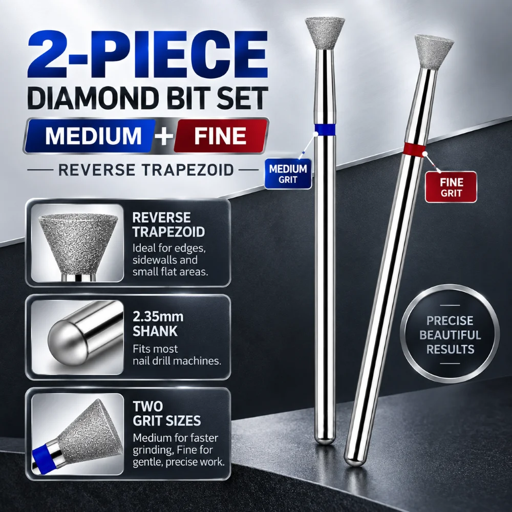 2.4-4.5MM Nail Drill Bit 2PCS Carbide Set 3/32 Inch Efile Bit Medium Fine  for Gel Polish Removal Acrylic Nails Cuticle Cleaning