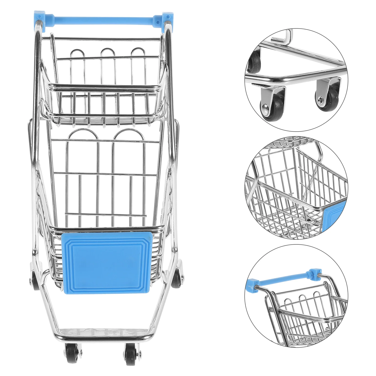 

Shopping Cart Mini Desk Toy Hand Push Storage Supermarket Trolley Sky-blue Small Miniature