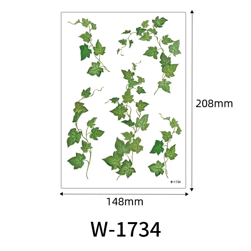 New Simulation Green Leaf Branch Vine Tattoo Stickers Long Lasting Waterproof Full Arm Tattoo Stickers For Men And Women
