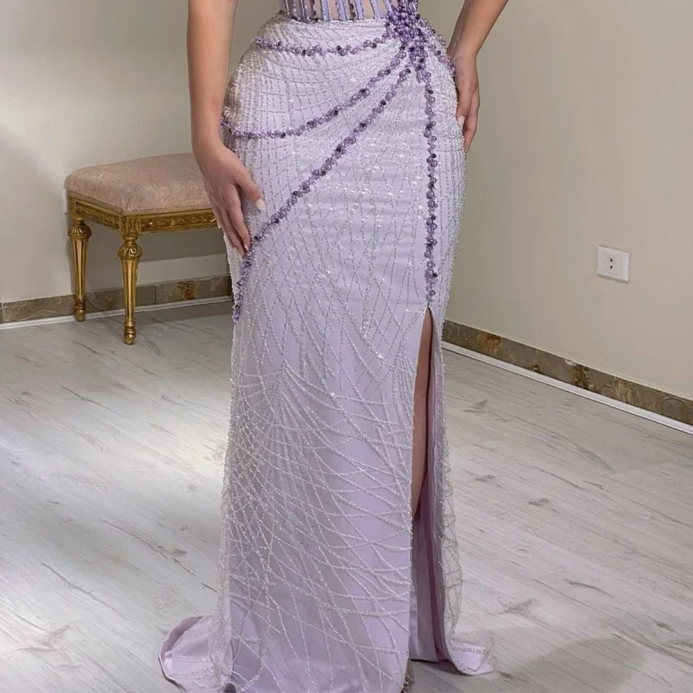 Customized Prom Dress Dresses High Quality One-shoulder Strapless Mermaid Celebrity Beading Tulle s Formal Occasion Evening Gow
