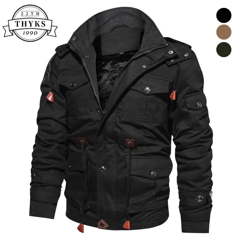 

Military Winter Jacket Men Thick Wool Liner Windbreaker Casual Coats Outdoor Multi-pockets Hooded Bomber Jackets EU Size XS-3XL