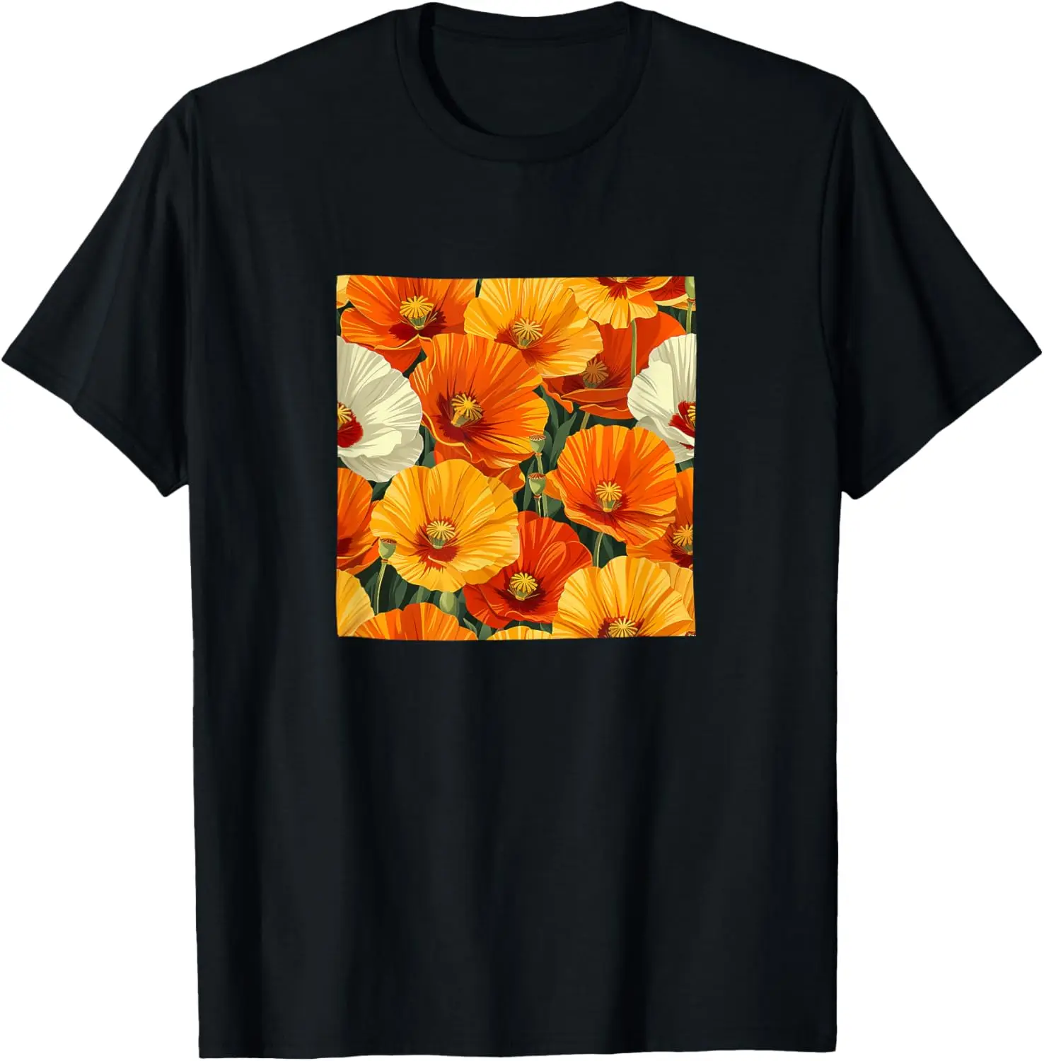 California Poppy Flower Pattern Graphic T-Shirt