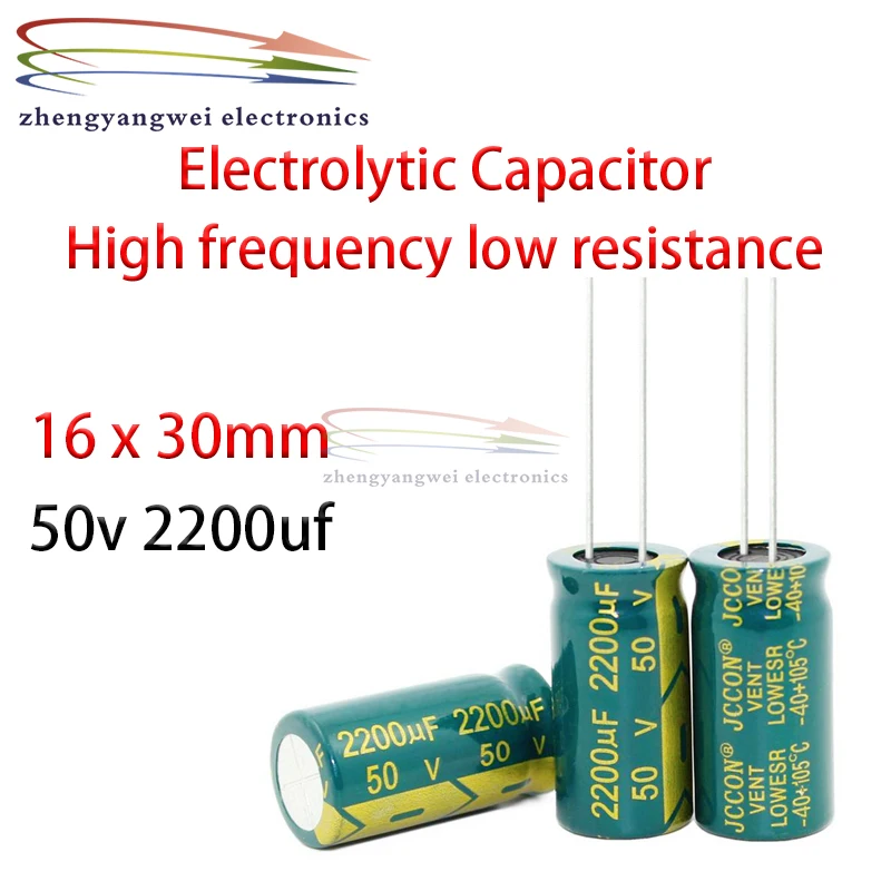 Capacitor eletrolítico de baixa resistência de alta frequência, verde, 16x30mm, 50V, 2200uf, 5pcs