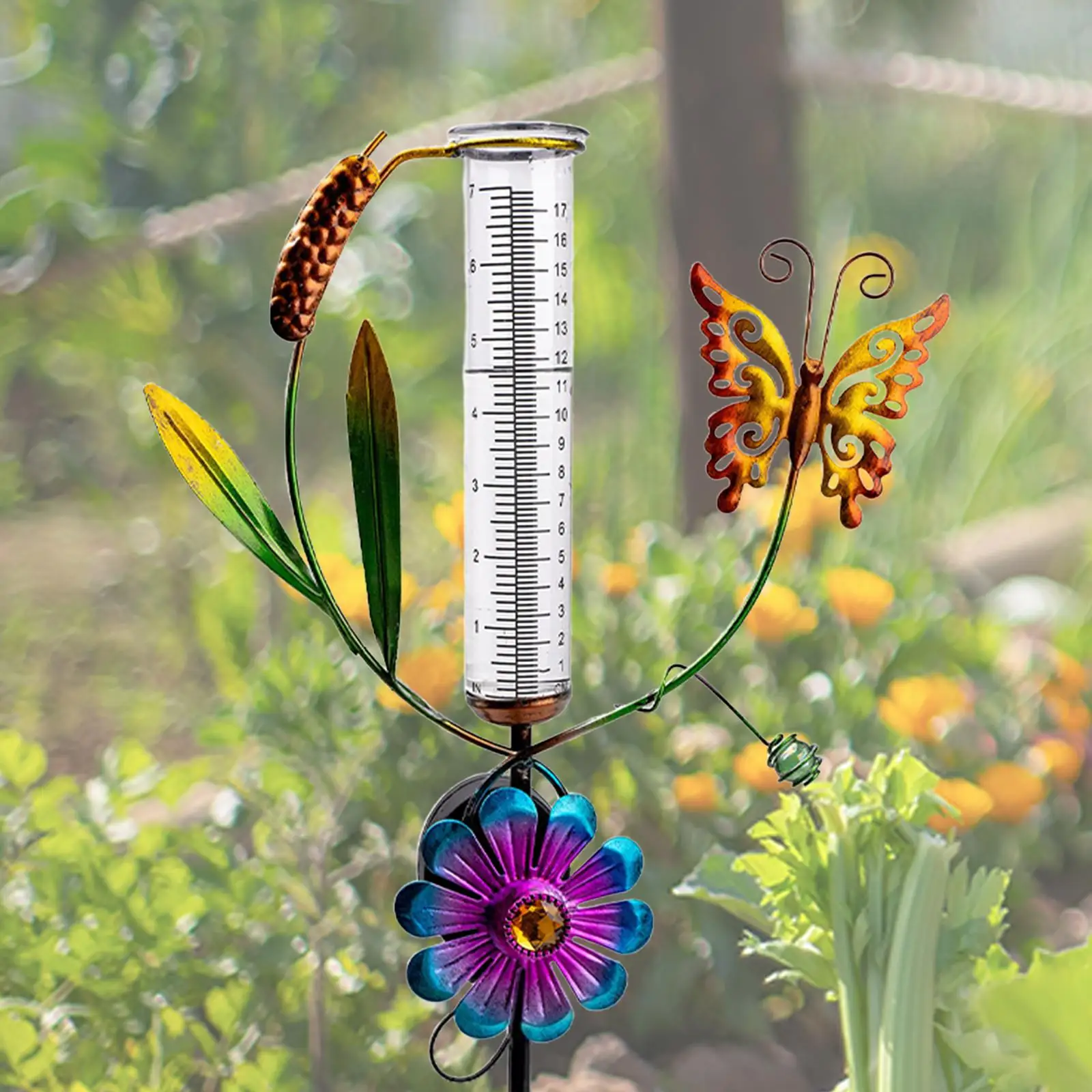 

Butterfly Rain Gauge Solar Powered Accurate Precipitation Measurement Rain Gauge Outdoor for Walkway Backyard Fence Outdoor Lawn