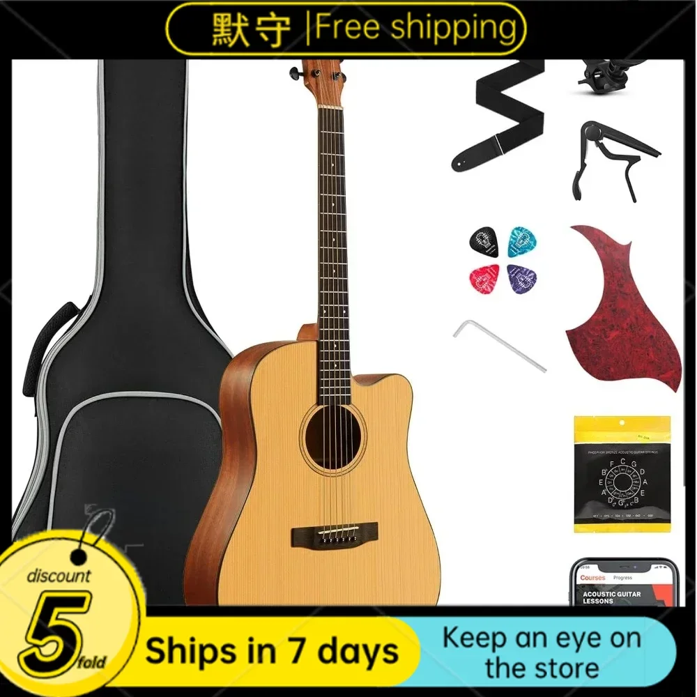 

41” Guitar Acoustic Bundle for Beginners Adults With Natural Strap Electric Guitars Picks Tuner Capos，Electric Guitar