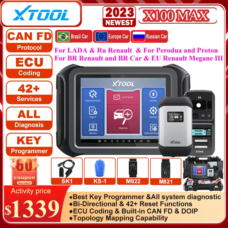 XTOOL X100MAX Key Programmer Tools X100PAD IMMO X100 MAX All System Diagnostic tools 42+Service Bi-Directional ECU Coding CAN FD