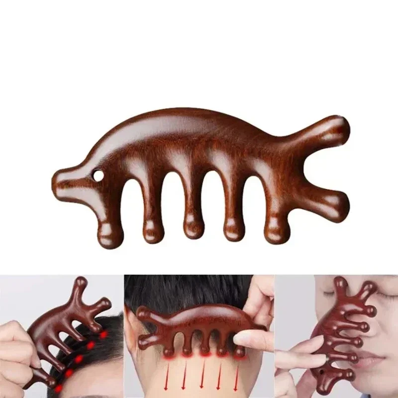 Multi-Functional Wood Therapy Massage Comb Scalp Head Massager Natural Sandalwood Circular Tooth Guasha Scraping Body Massager