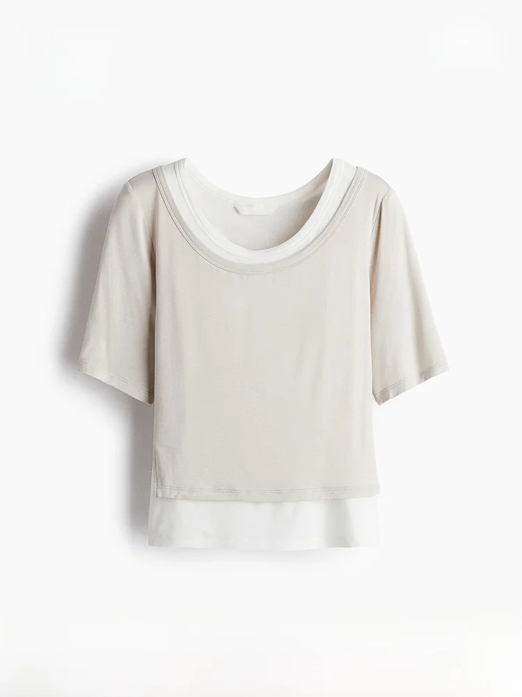 H&M Inverno Donna Faion Casual Multi-strato Top 30632 Or Sve Lunghezza Regolare Miscela Fibra T-shirt Donna Faion