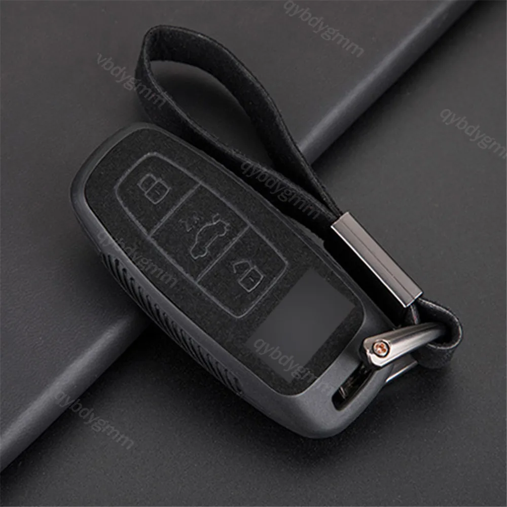 

Suede Leather Car Key Fob Case Cover Shell Holder For Audi A6 C8 A7 A8 Q8 2018 2019 Car Interior Accessories Keyring Keychain