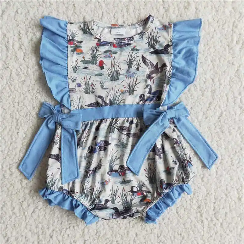 

Wholesale Girls Infant Summer Short-Sleeved Romper Multi-Element Pattern Printed Straps Bow Colorful RufflE