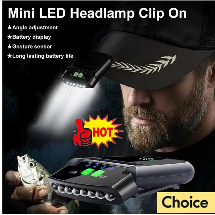 

LED Headlamp Mini Clip On Cap Hat Light Head Torch Fishing Camping Lamp USB Rechargeable Head Lamp Portable Lighting Headlight