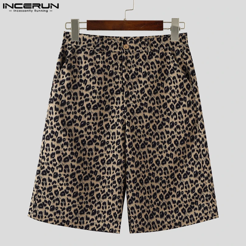 

INCERUN Men's Shorts Button Leopard Printing Joggers Summer Casual Men Bottoms Loose Streetwear 2025 Fashion Male Shorts S-5XL