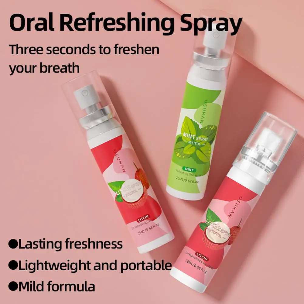 Oral Fresh Spray 20ml Mouth Freshener Oral Odor Treatment Oral Remove Bad Breath Fruit Litchi Peach Flavor Persistent Oral Care