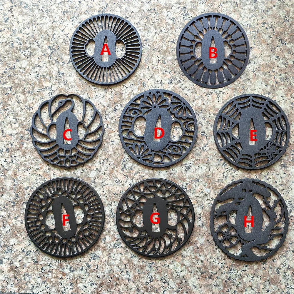 Black Iron Tsuba Steel Hand Guard For Japanese Samurai Katana DIY Sword Maintenance Fittings