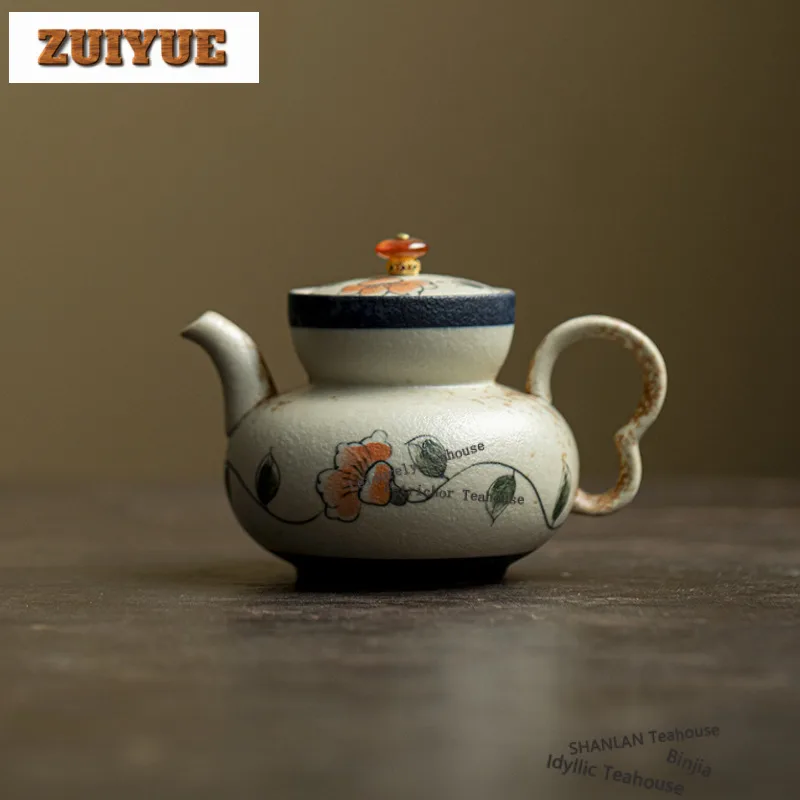 

140ml Hand-painted Camellia Teapot Aesthetic Tea Infuser Pot Tea Making Kettle With Strainer Tea Services Accessories Ornaments