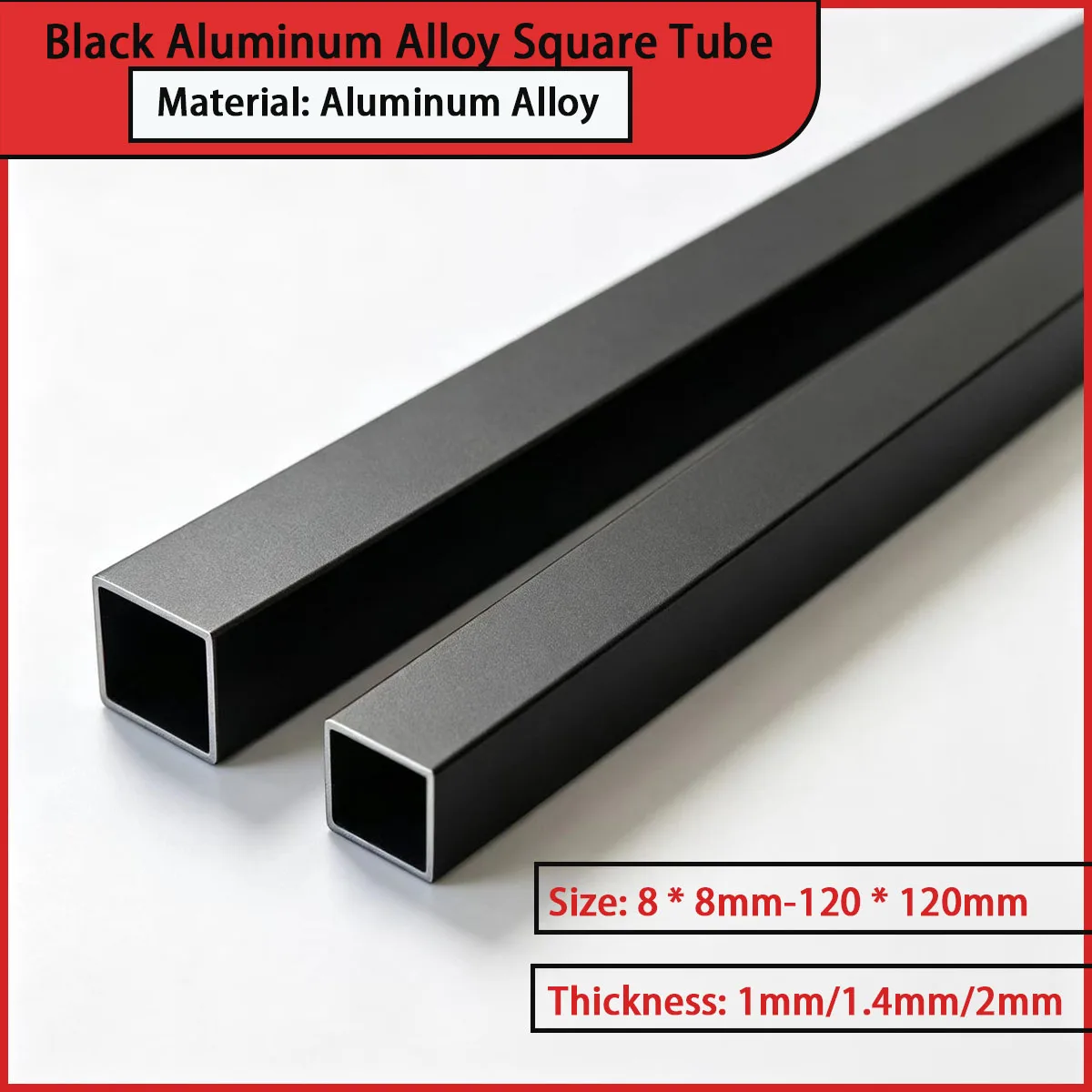 Size 8 * 8mm-120 * 120mm black aluminum alloy square tube is used for equipment racks, decorative frames, guardrails, etc