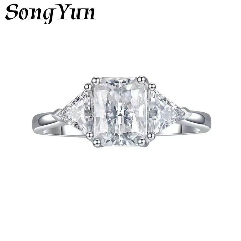 SONGYUN Moissanite Diamond Jewelry Women Luxury 925 Sterling Silver 18K Gold Plated Ring 6x8mm Triangular Radiant Cut Moissanite