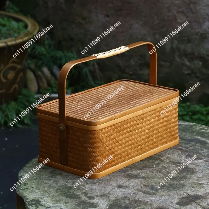 Bamboo products handmade bamboo woven portable box retro basket food box storage box