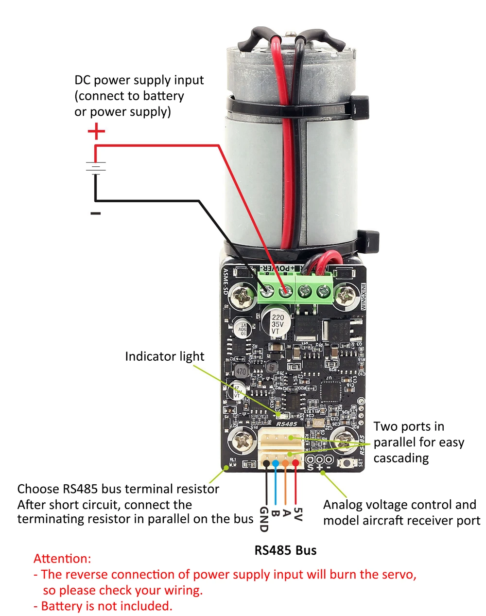 WINGXINE ASME-SDA 90Kg.cm /ASME-SDB 180Kg.cm Self-locking Worm Servo RS485 Bus Servo Supports PWM and Voltage Control